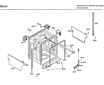 Cabinet Diagram and Parts List for SHU33A02UC 40 Bosch Dishwasher
