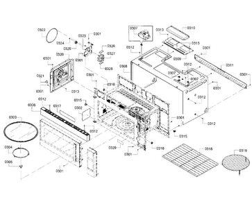 Cavity Diagram and Parts List for HMV8052U 02 Bosch Microwave