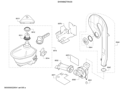 Container/Air Duct/Fan Diagram and Parts List for SHXM88Z75N 20 Bosch Dishwasher