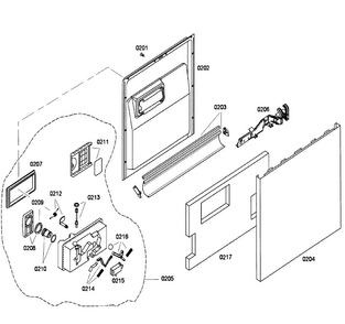 Door Diagram and Parts List for SHU43C02UC 36 Bosch Dishwasher