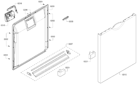 Door Assy Diagram and Parts List for SHE4AM16UC 05 Bosch Dishwasher
