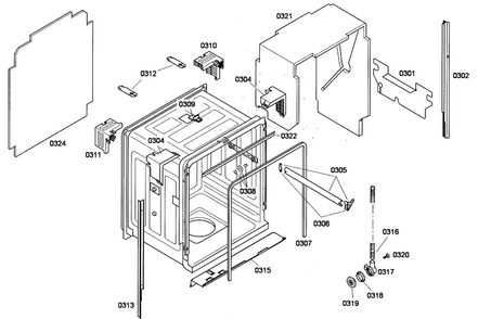 Cabinet Diagram and Parts List for SHE55P06UC 53 Bosch Dishwasher