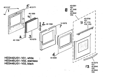 Door Assy Diagram and Parts List for HES445U 01 Bosch Range