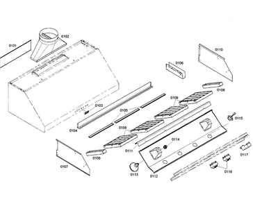 Range Hood Diagram and Parts List for PH54CS 01 Thermador Range Hood