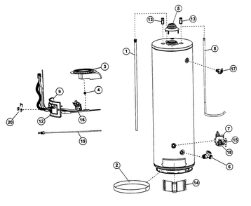 Water Heater Diagram and Parts List for 153336333  Kenmore Water Heater