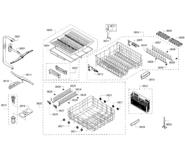 Rack Diagram and Parts List for SHP68T55UC 01 Bosch Dishwasher