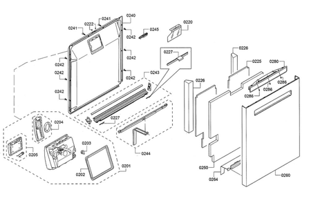 Door/Dispenser Diagram and Parts List for SHPM78W52N 10 Bosch Dishwasher