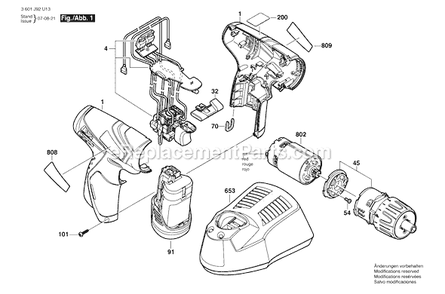Page A Diagram and Parts List for PS20 3601J92U13 Bosch Impact Driver