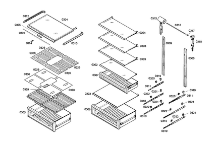 Shelf & Drawer Diagram and Parts List for T24IR70NSP 26 Thermador Refrigerator
