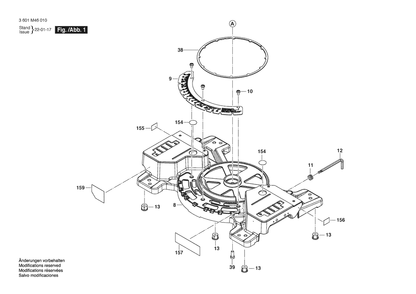 Figure 1 Diagram and Parts List for 3601M46010 GCM 18V-07S Bosch Miter Saw