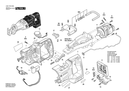 Figure 3 Diagram and Parts List for 3601FC4010 GSA18V-126 Bosch Reciprocating Saw