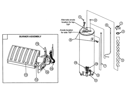 Water Heater Diagram and Parts List for 153331290  Kenmore Water Heater