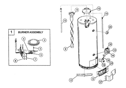 Water Heater Diagram and Parts List for 153333545  Kenmore Water Heater