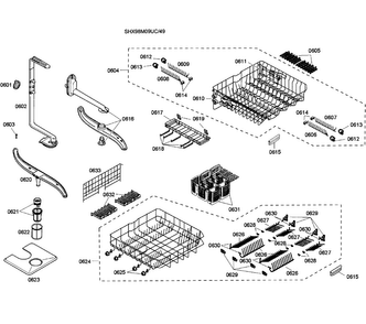 Baskets Diagram and Parts List for SHX98M09UC 49 Bosch Dishwasher