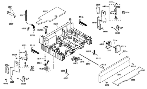 Base Assy Diagram and Parts List for SHE45C05UC 40 Bosch Dishwasher
