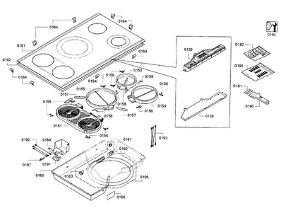Cooktop Assy Diagram and Parts List for NET8666SUC 01 Bosch Cooktop