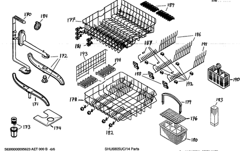 Racks Assy Diagram and Parts List for SHU6805UC 14 Bosch Dishwasher