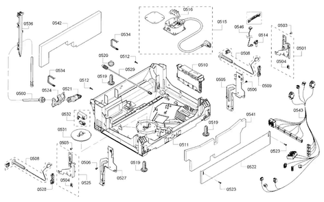 Base Diagram and Parts List for SHP65T55UC 07 Bosch Dishwasher