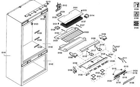 Cabinet 1 Assy Diagram and Parts List for T36IT71NNP 31 Thermador Refrigerator