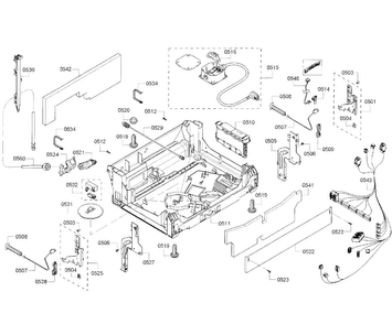 Base Assy Diagram and Parts List for SHP65T56UC 01 Bosch Dishwasher