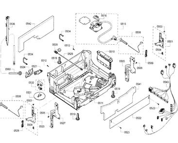 Base Diagram and Parts List for SHE68T55UC 07 Bosch Dishwasher