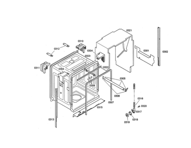 Tub Diagram and Parts List for SHE68M05UC 52 Bosch Dishwasher