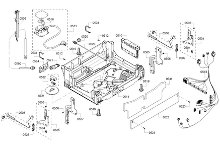 Base Diagram and Parts List for SHE53TF2UC 02 Bosch Dishwasher