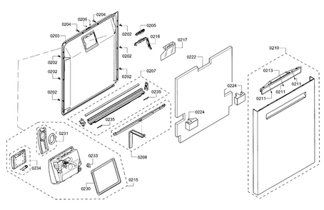 Door Diagram and Parts List for SHP53T55UC 07 Bosch Dishwasher