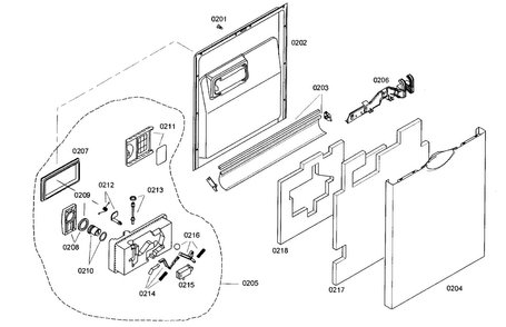 Door Assy Diagram and Parts List for SHE46C02UC 33 Bosch Dishwasher