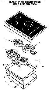 Glass Top And Elements Diagram and Parts List for CCV36  Thermador Cooktop