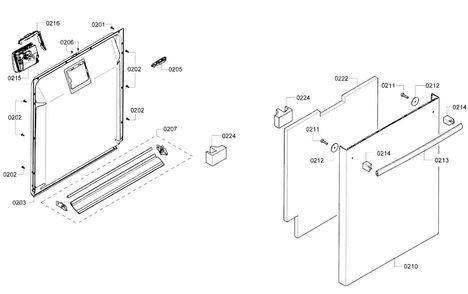 Door Diagram and Parts List for SHX4AT55UC 21 Bosch Dishwasher
