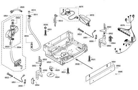 Base Diagram and Parts List for SGE63E06UC A3 Bosch Dishwasher