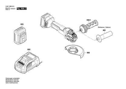 Page 2 Diagram and Parts List for GWX18V-50PC 3601GB0610 Bosch Angle Grinder