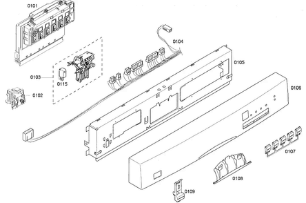 Front Panel Diagram and Parts List for SHE43P02UC 56 Bosch Dishwasher