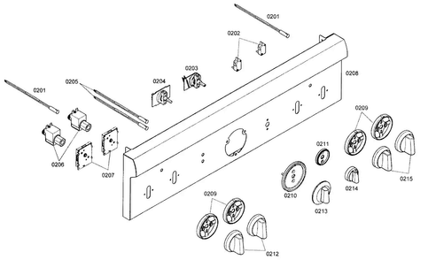 Front Panel Diagram and Parts List for PRL304EH02  Thermador Range