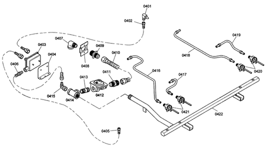 Gas Supply Diagram and Parts List for PRL304EH02  Thermador Range