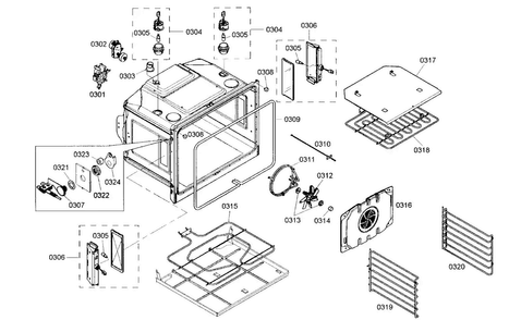 Oven Cabinet Diagram and Parts List for PODC30201  Thermador Wall Oven