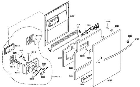 Door Assy Diagram and Parts List for SHX43P16UC 53 Bosch Dishwasher