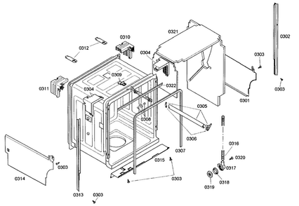 Cabinet Assy Diagram and Parts List for SHE45M02UC 46 Bosch Dishwasher