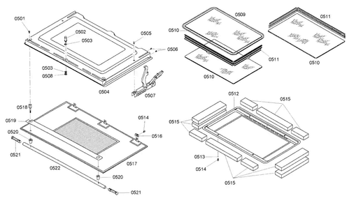 Door Diagram and Parts List for HBN645AUC 01 Bosch Wall Oven
