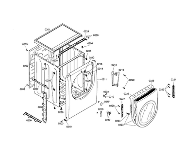 Cabinet/door Diagram and Parts List for WTMC6321US 03 Bosch Dryer