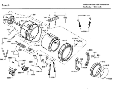 Tub Diagram and Parts List for WFMC3301UC 16 Bosch Washer