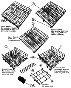 Basket Assemblies Diagram and Parts List for CP750  Thermador Dishwasher