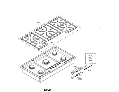 Grid/knobs Diagram and Parts List for NGM5664UC 01 Bosch Cooktop