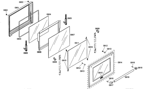 Oven Door Assy Diagram and Parts List for POMW30101  Thermador Microwave