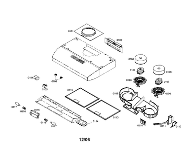 Range Hood Diagram and Parts List for DUH36122UC 01 Bosch Range Hood