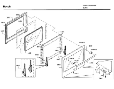 Door Diagram and Parts List for HBL5451UC 03 Bosch Wall Oven