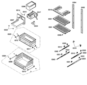 Shelfs Diagram and Parts List for T24ID80NLP 39 Thermador Freezer