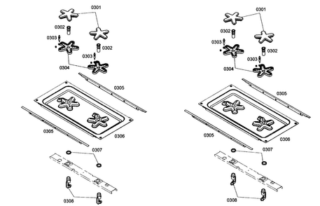 Burners Assy Diagram and Parts List for PRG364ELH01  Thermador Range