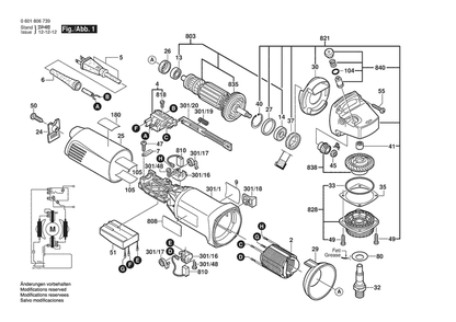 Section 1 Diagram and Parts List for GWS14-150COK 0601806739 Bosch Angle Grinder